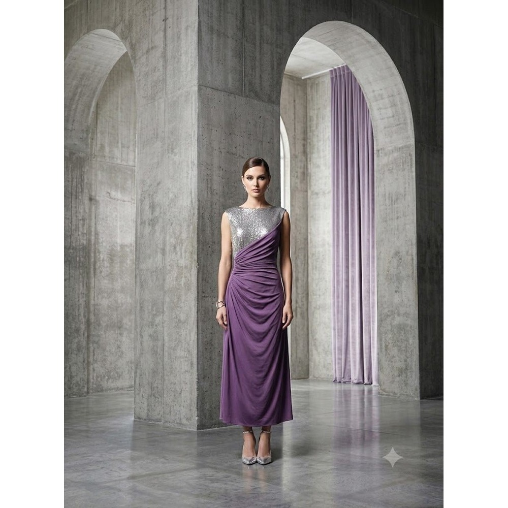 Adrianna Papell Evening‎ Gown 6 Purple Ruched Sequin Formal Red Carpet Dress